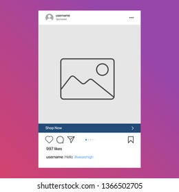 Instagram sponsored post. Social network photo frame vector illustration