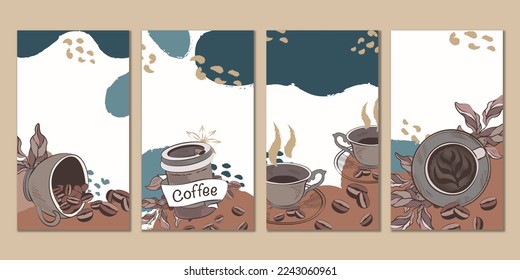 Instagram stories coffee hand drawn paint vector