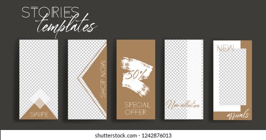 Instagram stories frame templates. Vector background. Mockup for social media banner. Layout design.