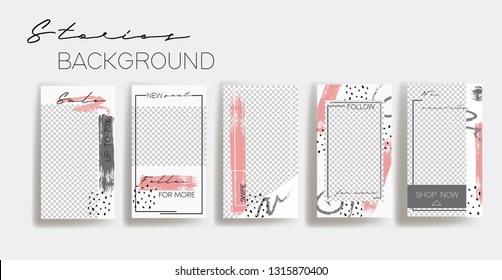 Instagram Stories Frame Templates. Vector Background. Mockup For Social Media Banner. White And Grey Abstract Collage Layout Design.