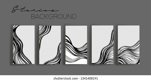 Instagram stories frame templates. Vector background. Mockup for social media banner. Black and white abstract  layout design.