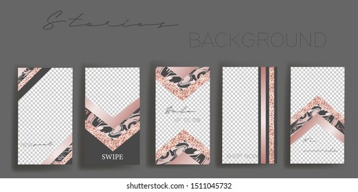 Instagram stories frame templates. Vector background. Mockup for social media banner. pink and grey abstract marble layout design.