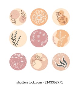 Instagram Stories Highligts Design. Hand Drawn Instagram Floral Stories Highlights Collection. Nature Background. Trendy Style, Pastel Color. Instagram Nature Stories Premium Vector. Beautiful  