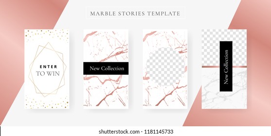 Instagram Stories Template With Marble And Luxury Decorative Style Design For Fashion Beauty, Cosmetic And Sale. Vector Illustration.