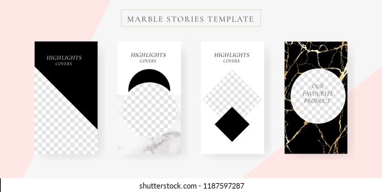 Instagram Stories Template With Marble And Luxury Decorative Style Background Vector Illustration