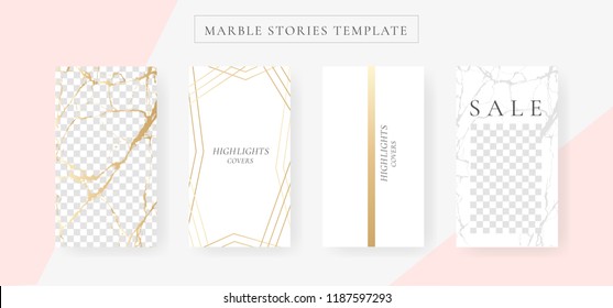 Instagram Stories Template With Marble And Luxury Decorative Style Background Vector Illustration