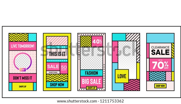 Instagram Stories Template Memphis Style Background Stock Vector Royalty Free