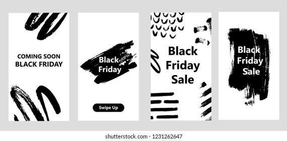 Instagram Stories Templates dedicated to Black Friday. Can be used for intagram promotion. Hand drawn strokes.