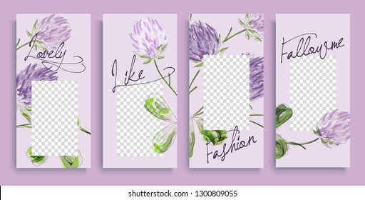 Instagram stories templates with floral pattern, vector illustration. Design backgrounds for social media story.  instagram highlight covers. Insta fashion. instagram layout
