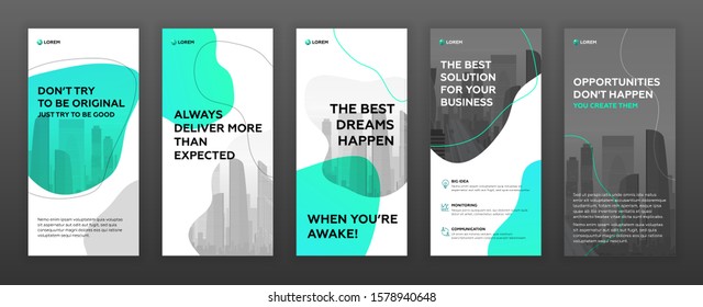 Instagram stories templates pack with cityscape vector illustration on background. Good for flyer, leaflet, booklet, roll-up banner, social media post.