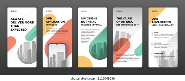 Instagram Stories Templates Pack With Cityscape Vector Illustration On Background. Good For Flyer, Leaflet, Booklet, Roll-up Banner, Social Media Post, Facebook Story, Presentation Template.