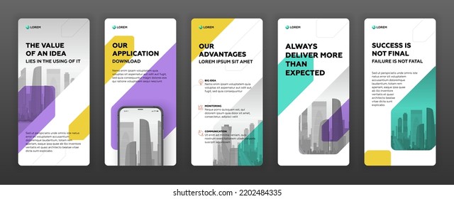 Instagram Stories Templates Pack With Cityscape Vector Illustration On Background. Good For Flyer, Leaflet, Booklet, Roll-up Banner, Social Media Post, Facebook Story, Presentation Template.