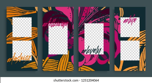 Instagram stories templates, vector illustration. Insta Stories frame. Design backgrounds for social media story.     unique instagram modern. social media stories wallpapers with flowers.