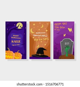 Instagram Story Happy Halloween Flat Illustration. Three Various Instagram Story Template With Halloween Theme 