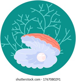 Instagram Story highlight icon in sea stile. Underwater scene with beautiful shell pearl. Flat Art Vector illustration