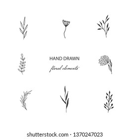 Instagram Story Highlight Icon. Set of Hand Drawn design element with flower and leaf. Hand Boho Flower Logo design. Logo for boutique, floral shop, artist, eco product, organic shop.