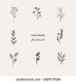 Instagramストーリーのハイライトアイコン 花と葉を持つ手描きのデザインエレメントのセット 手描きのボケ花のロゴデザイン ブティック 花柄店 アーティスト エコプロダクト オーガニックショップのロゴ のベクター画像素材 ロイヤリティフリー