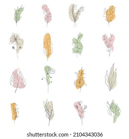 Instagram Story Highlight Icon. Set of Hand Drawn design element with flower and leaf.  