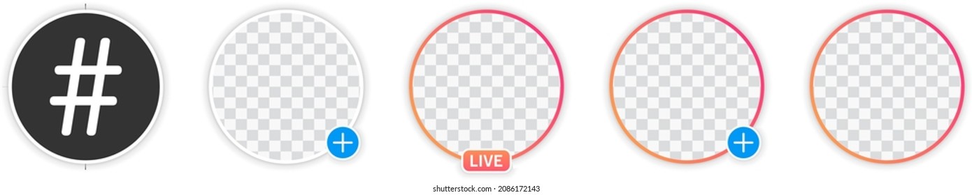 instagram story, live stream, new story badge vector set hashtag. Vector illustration