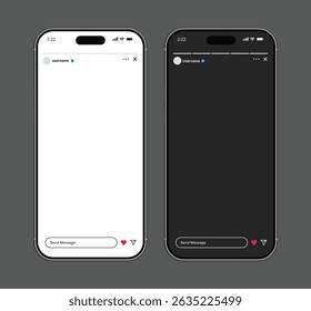Modelo de maquete de História do Instagram. Quadro de IU de História do Instagram. Mockup de interface de interface do aplicativo de rede social do Instagram. Modelo de mídia social de maquete do Instagram.