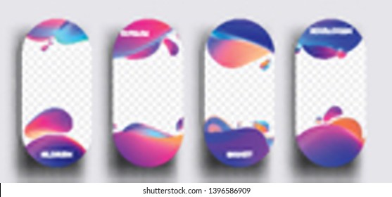 Instagram story template set of photo frames with trendy wave liquid gradient splashes or bubbles. Vector illustration.