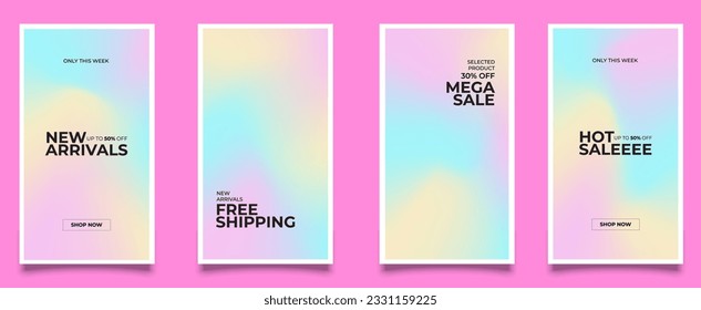 Instagram story templates. Beautiful modern art poster cover design. Invitation, greeting card or post template with gradient. Wavy pink gradient layout wallpaper set. Eps 10