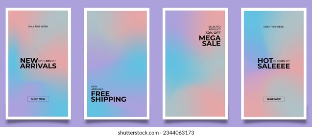 Instagram story templates. Beautiful modern art poster cover design. Invitation, greeting card or post template with gradient. Wavy pink gradient layout wallpaper set. Eps 10