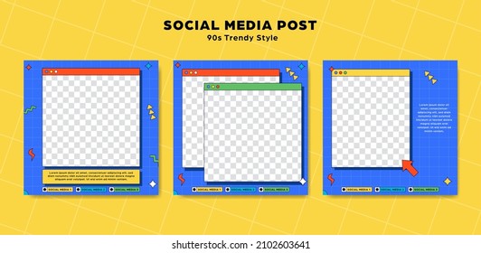 Instagram Template Post Set 90s Retro Trendy Cartoon Style For Social Media Post And Web Internet Ads