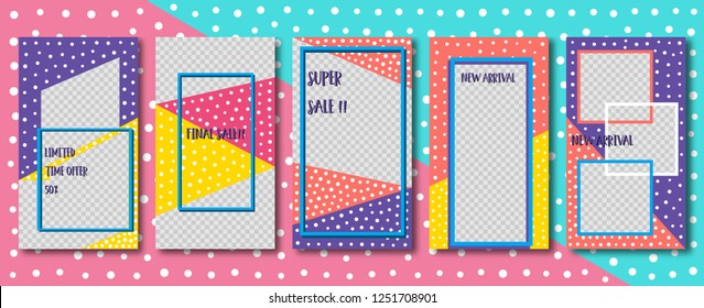 Instagram template.design Editable Stories template.Sale Streaming.Abstract colorful trendy,modern style.vector.illustration.Mock up. Flat design Photo frame.