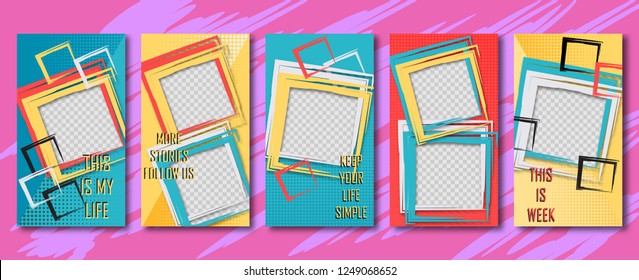 Instagram template.design Editable Stories template.Streaming.Abstract colorful trendy,modern style.vector.illustration.Mock up. Flat design Photo frame.