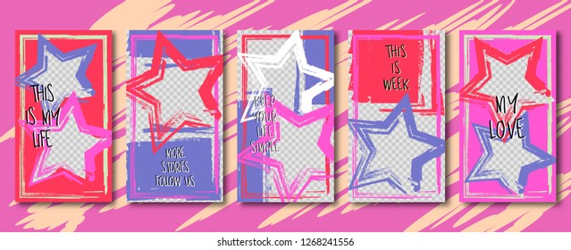 Instagram template.design Editable Stories template.Streaming.Abstract colorful trendy,modern style.vector.illustration.Mock up. Flat design Photo frame.