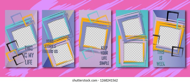 Instagram template.design Editable Stories template.Streaming.Abstract colorful trendy,modern style.vector.illustration.Mock up. Flat design Photo frame.