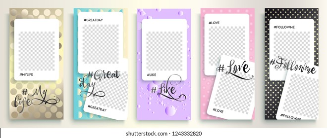 Instagram templates stories, vector illustration. Design backgrounds for social media stories, Instagram story. IG streaming. insta story covers. polka dots pattern
