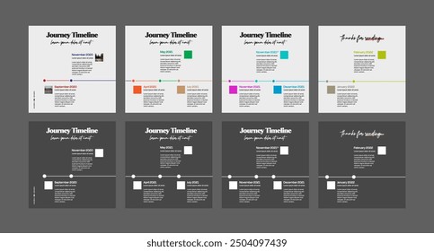 instagram timeline diagram infographic post template social media banner upcoming events calendar elements social media design gray dark black colorful background flat minimal vector templates