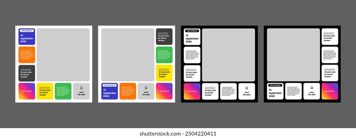 instagram webinar conference calendar social media post template slider carousel banner poster web summit seminar online business flat blue green color background minimal design square size templates