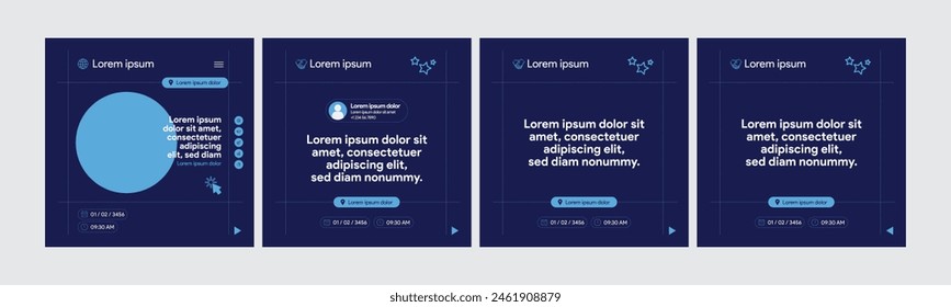 instagram webinar conference social media template slider carousel social media banner poster web summit seminar online business flat blue color background minimal design square size vector templates