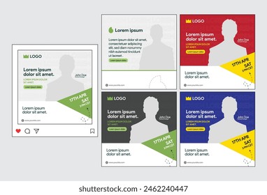 instagram webinar conference social media post template slider carousel banner poster web summit seminar online business flat blue green color background minimal design square size poster templates