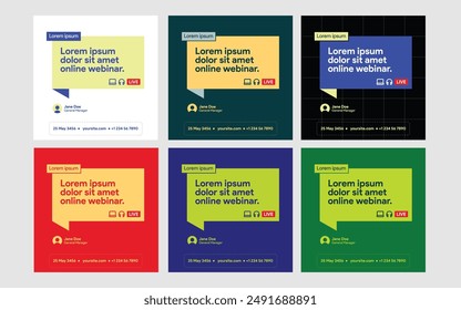 instagram webinar conference social media post template slider carousel banner poster web summit seminar online business flat blue green color background minimal design square size poster templates