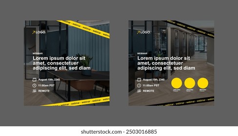 instagram webinar conference social media template slider carousel post online seminar web summit business flat templates dark black yellow color flat minimal poster square size design background