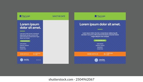 instagram webinar conference social media post template slider carousel banner poster web summit seminar online business flat blue green color background minimal design square size poster templates