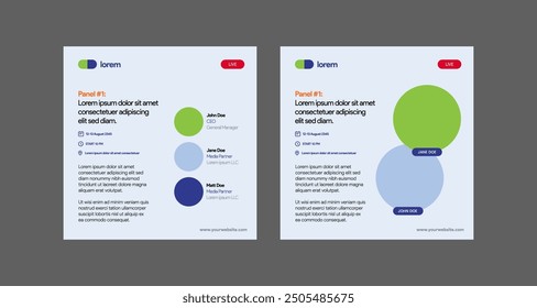 instagram webinar conference social media post template slider carousel  banner poster web summit seminar online business flat blue green color background minimal design square size poster templates