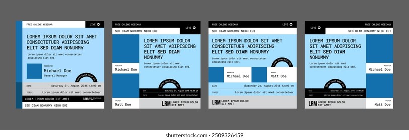 instagram webinar conference social media post template slider carousel banner poster web summit seminar online business flat blue dark color background minimal design square size poster templates