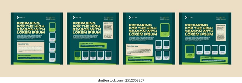 instagram webinar conference social media post template slider carousel banner poster web summit seminar online business flat blue green color background minimal design square size poster templates