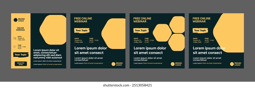 instagram webinar conference social media template slider carousel social media banner poster web summit seminar online business yellow color background minimal design square size vector templates