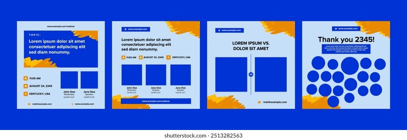 instagram webinar conference social media template slider carousel social media banner poster web summit seminar online business flat blue color background minimal design square size vector templates