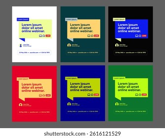 instagram webinar conference social media post template slider carousel banner poster web summit seminar online business flat blue green color background minimal design square size poster templates