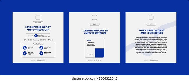 instagram webinar conference summit post template slider carousel social media banner poster web summit seminar online business flat blue color background minimal design square size templates