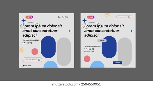 instagram webinar post template social media conference summit slider carousel banner poster web summit seminar online business flat blue color background minimal design square size templates