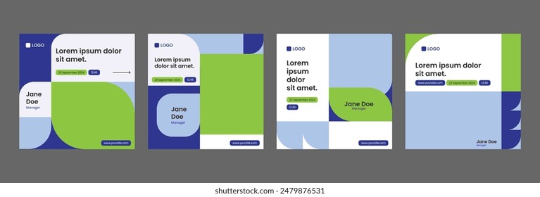 instagram webinar social media template banner slider carousel post online seminar web summit business flat templates navy blue green color flat modern minimal poster square size design background