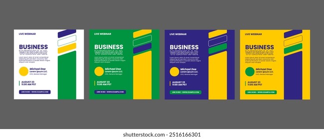 instagram webinar social media template slider carousel post online seminar web summit business corporate flat templates blue green yellow color flat minimal poster square size design background